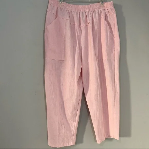 Vintage ballerina pink elastic waist cotton blend comfy lightweight ankle pants - Picture 12 of 14